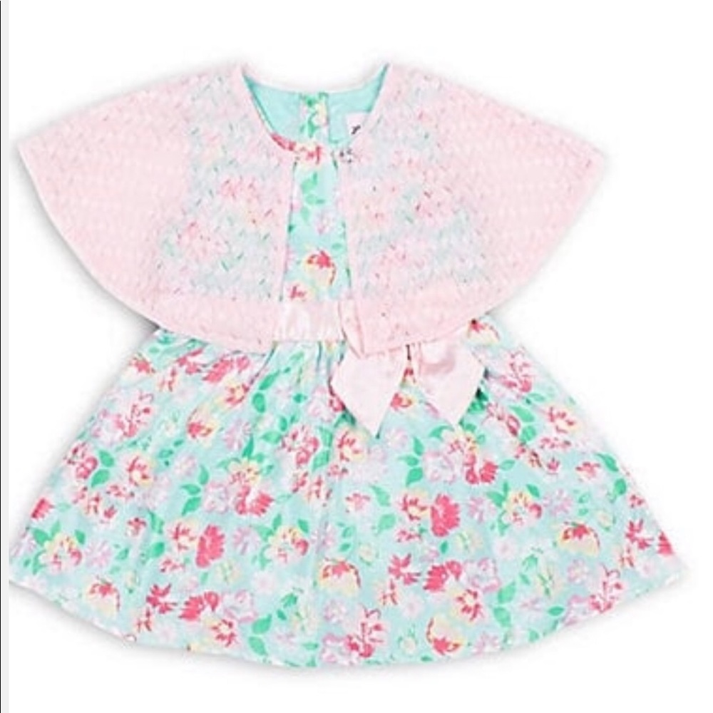 Little Lass Mint Floral Bow Dress & Pink Cardigan